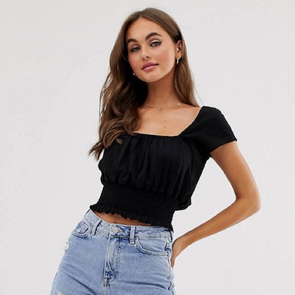 ASOS square neck crop top with shirred waist